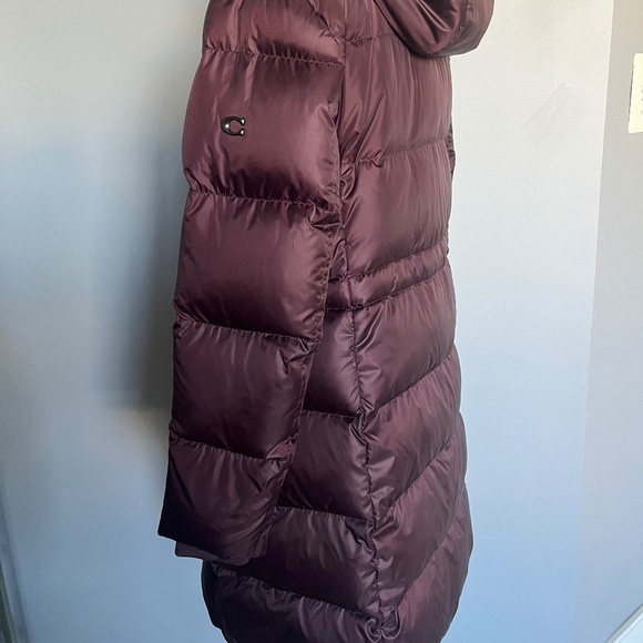 NWT Coach Quilted Long Puffer Coat Bordeaux Winter Jacket Maroon Faux Fur MEDIUM - Picture 6 of 14